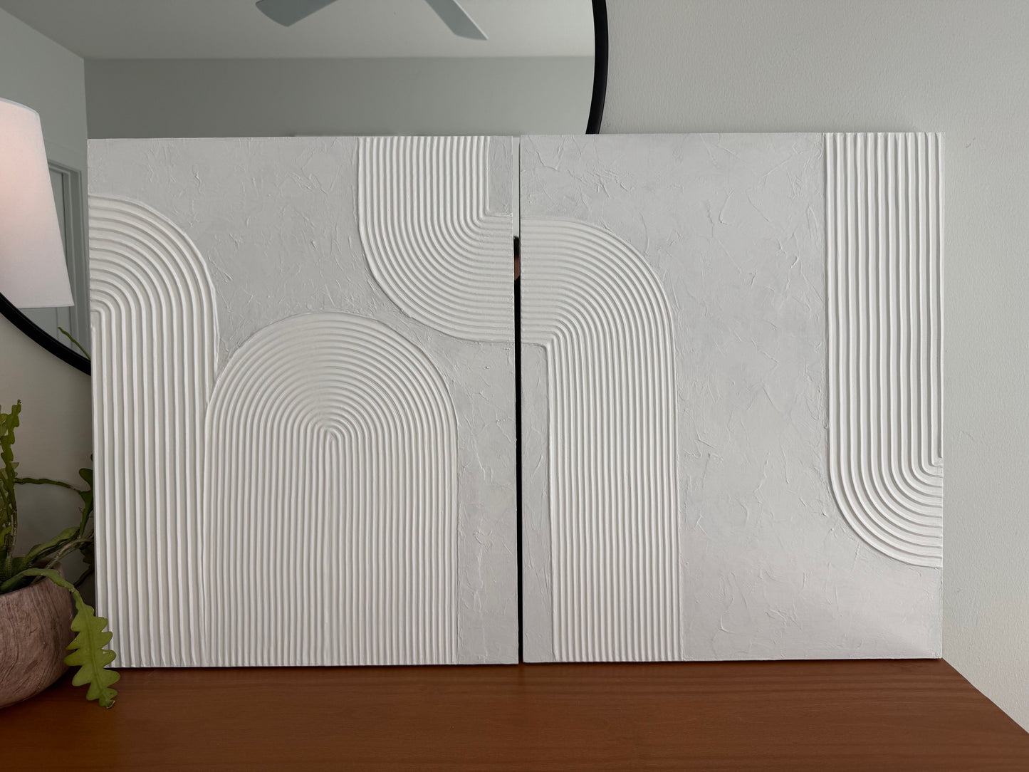 Wall panels with geometric pattern in a room setting